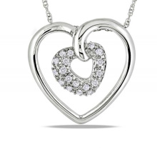Double Heart 925 Sterling Silver Pendants Necklace Jewelry for Women